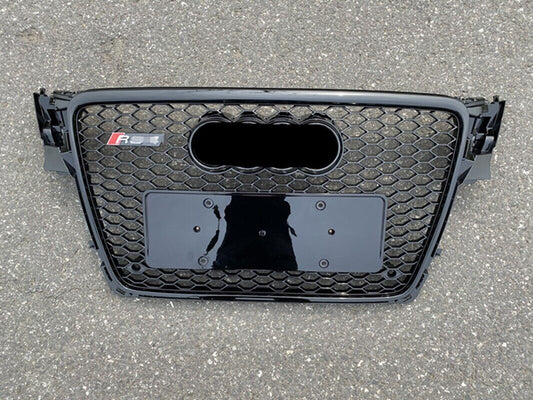 All Black Front Bumper Honeycomb Grille For Audi A4 S4 2009-2012 Update to RS4